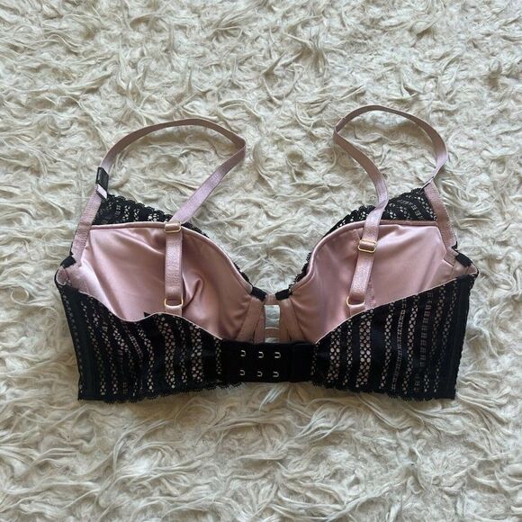 Victoria's Secret Lace Lightly Lined Plunge Black & pink Bra LUXE LINGERIE 32DD - Picture 3 of 9